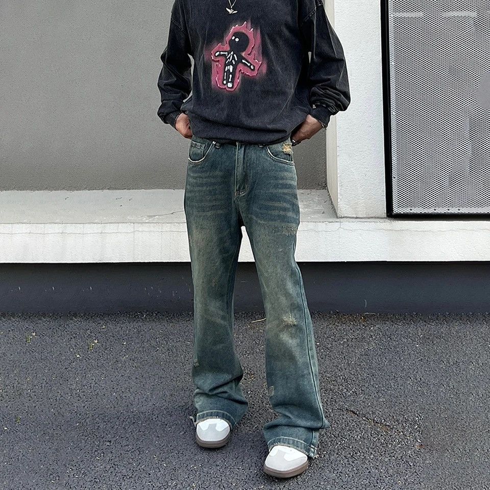 Japanese Brand × Vintage Flared Jeans Wide Leg Street Loose Trousers Ripped Vaqueros Size US 32 / EU 48 - 4 Thumbnail