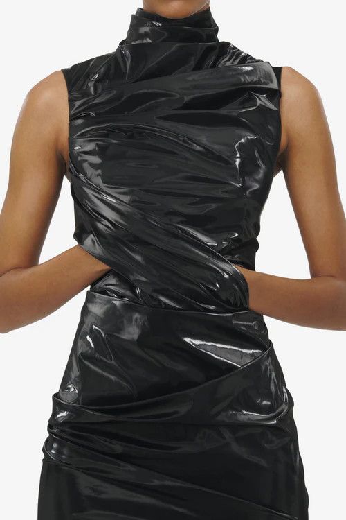 Alexander McQueen o1s22i1n1024 Laminated Jersey Dress in Black Size S / US 4 / IT 40 - 4 Thumbnail
