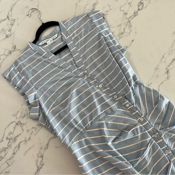 Veronica Beard Veronica Beard Blue White Striped Ruched Shirt Dress​ Size M / US 6-8 / IT 42-44 - 6 Thumbnail