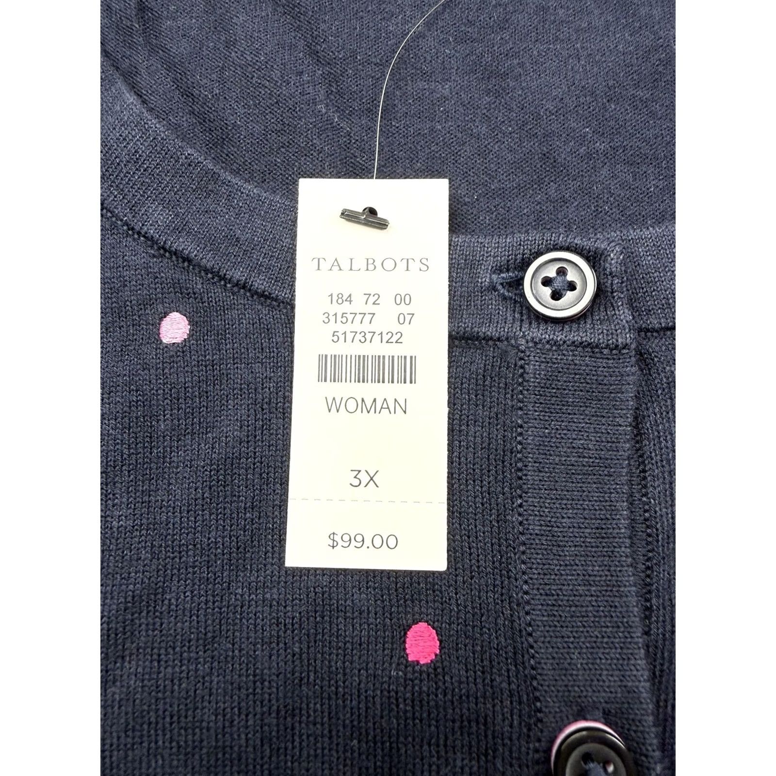 Talbots Talbots Cardigan Sweater Womens 3X Blue Polka Dot Button Front 3/4 Sleeve Knit Crew Neck Casual Spring Size XXL / US 16-18 / IT 52-54 - 4 Thumbnail