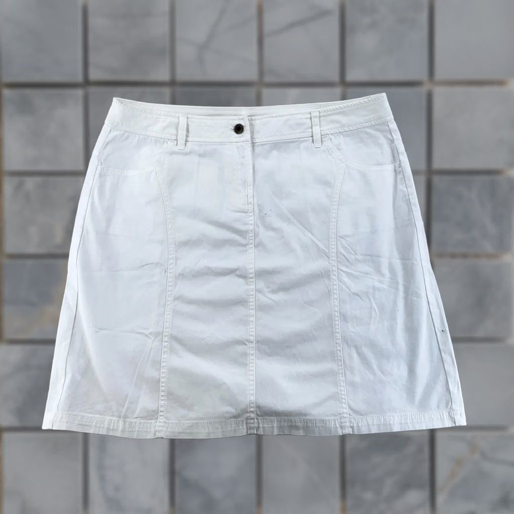 Orvis Orvis Pencil Mini Skirt Women 16 White Denim Super Stretch Vented Back Size 38" / US 16 / IT 52 - 1 Thumbnail