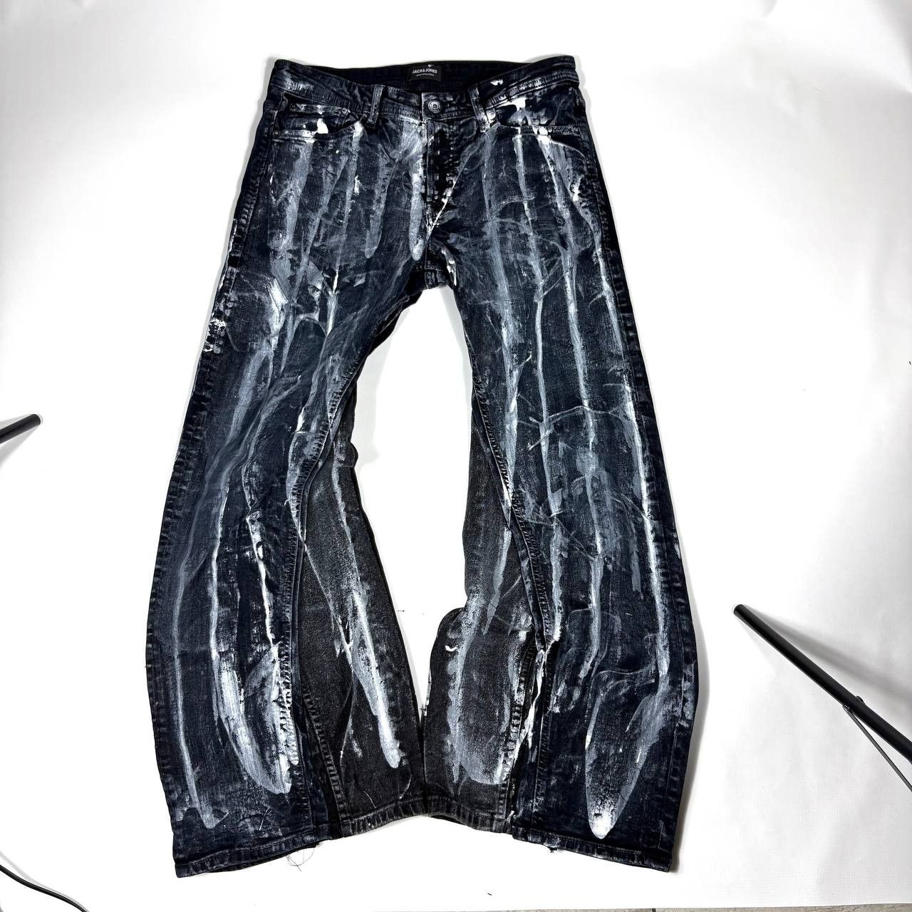 Japanese Brand Custom Black Baggy Distressed Jeans Painted Wide Leg Size US 31 - 2 Thumbnail