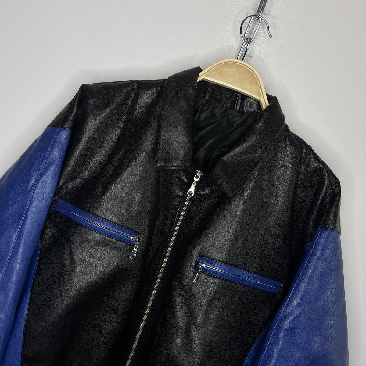Japanese Brand 90s Boxy Leather Varsity Jacket Bomber Boxy Black Navy Size US M / EU 48-50 / 2 - 5 Thumbnail