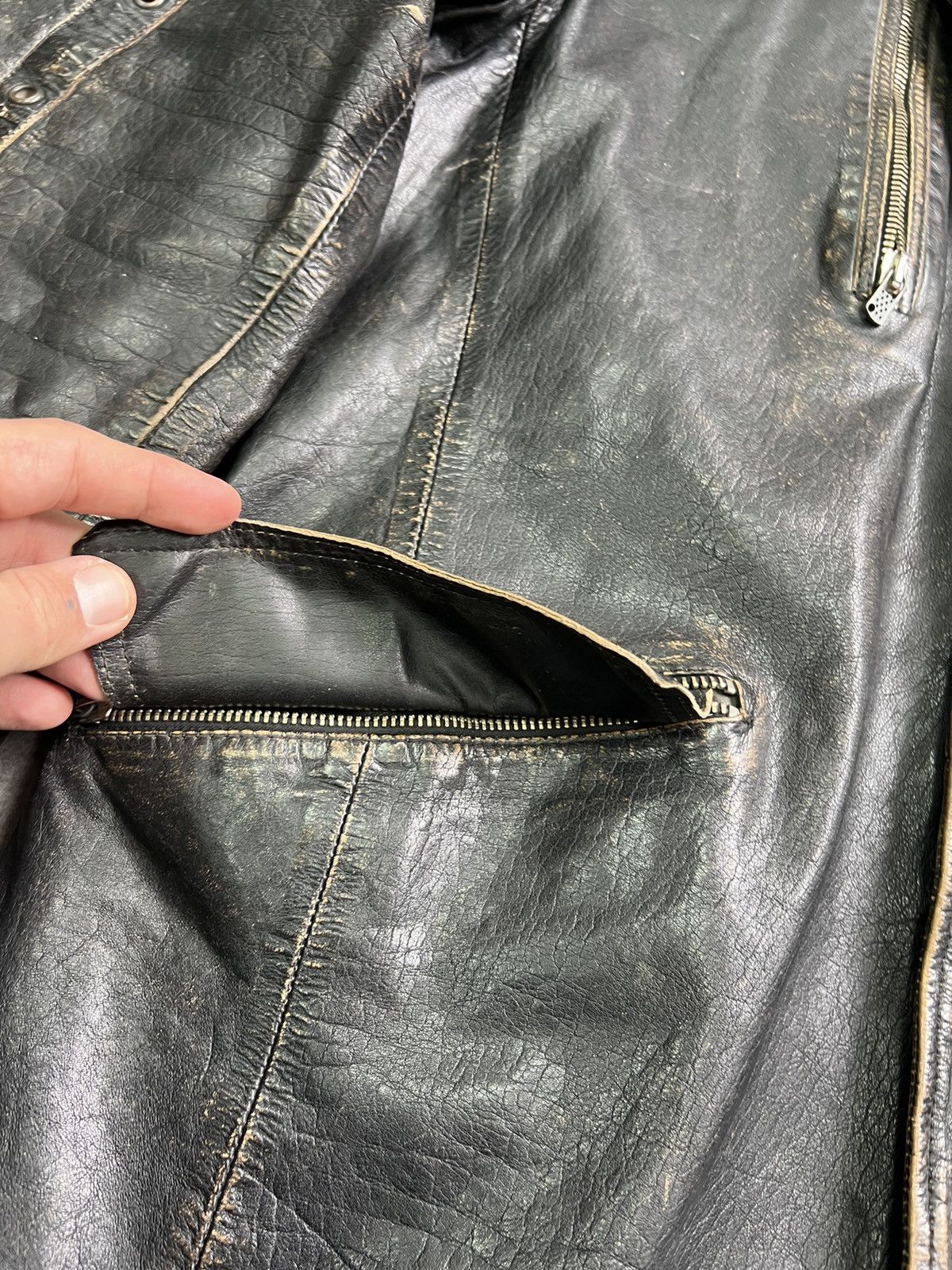 Diesel Vintage 90s Diesel crazy faded Leather moto coat jacket Size US XL / EU 56 / 4 - 9 Thumbnail