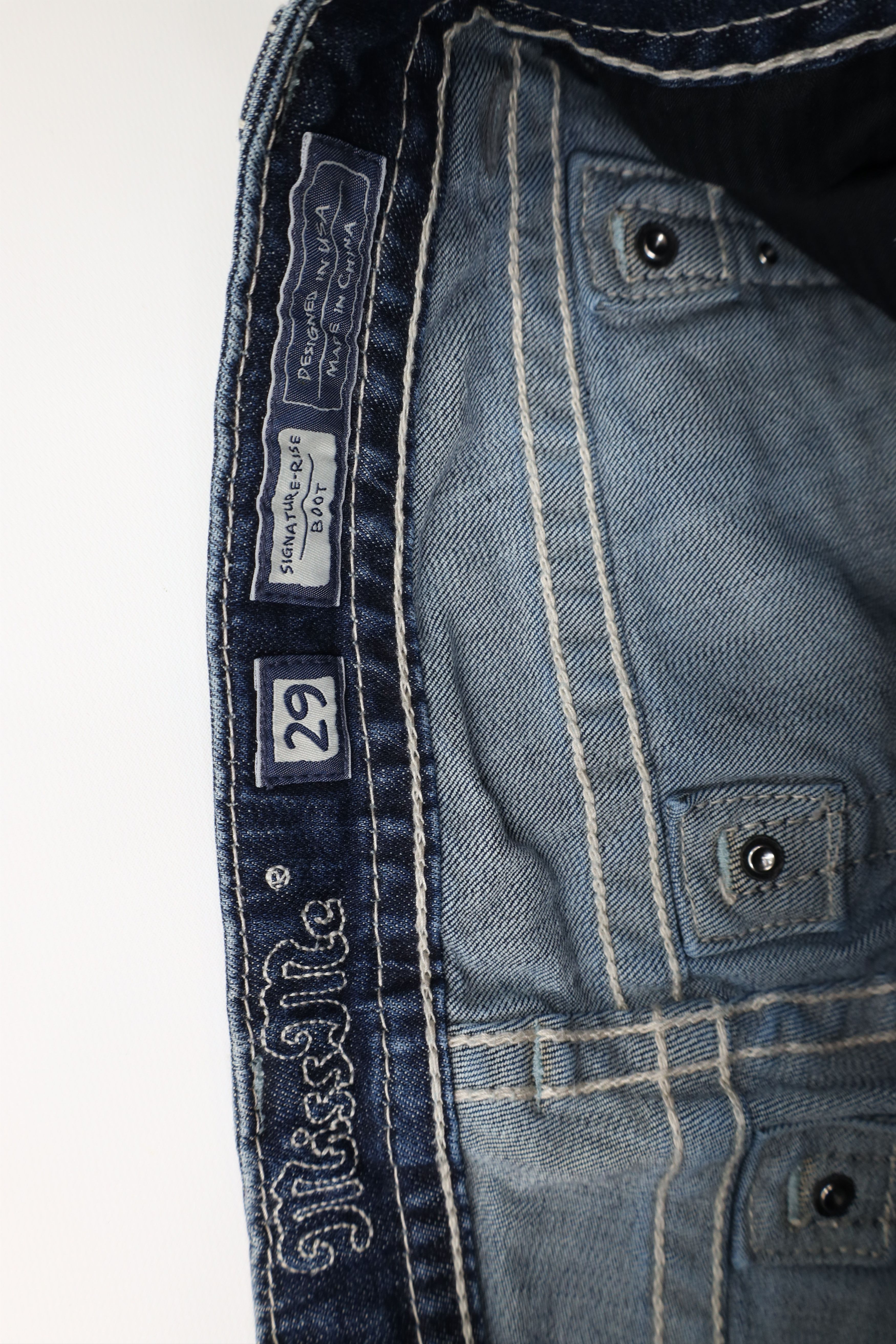 Miss Me Miss Me Cross Wings Jeweled Stretch Bootcut Denim Jeans Size 29" - 9 Thumbnail