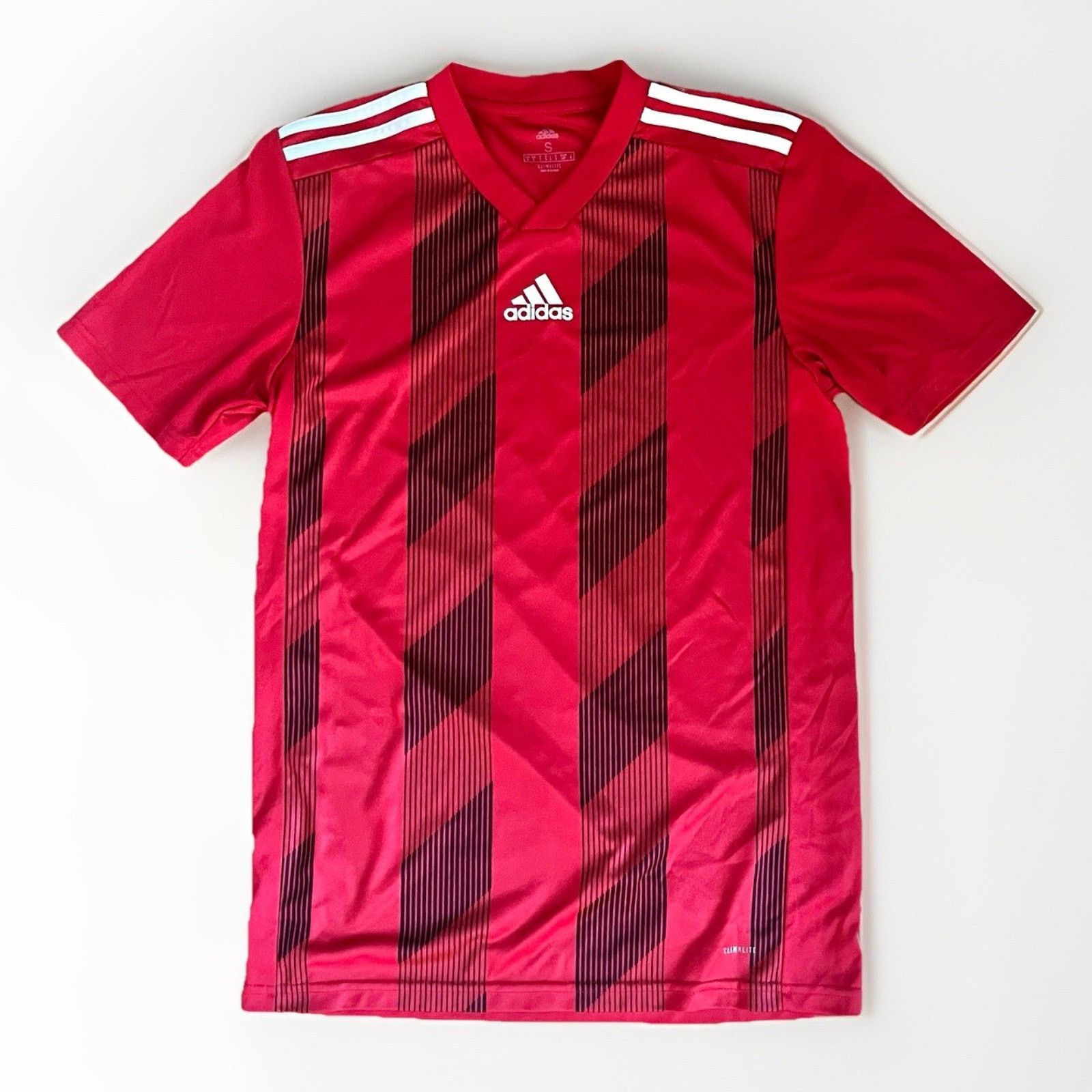 Adidas Adidas Shirt Mens Small Red Striped Climalite V-Neck Soccer Size US S / EU 44-46 / 1 - 1 Thumbnail