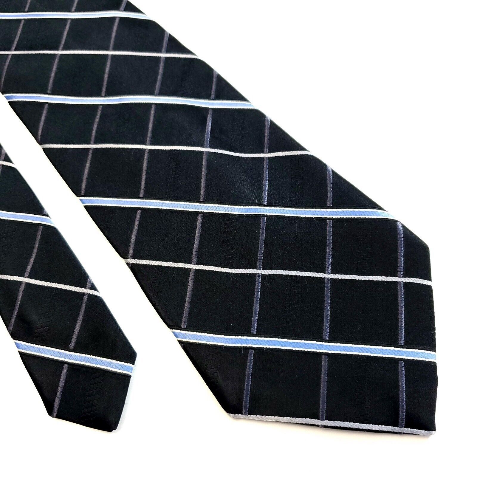 Croft & Barrow Croft & Barrow Black Blue Plaid Woven Wide Silk Tie Size ONE SIZE - 1 Thumbnail
