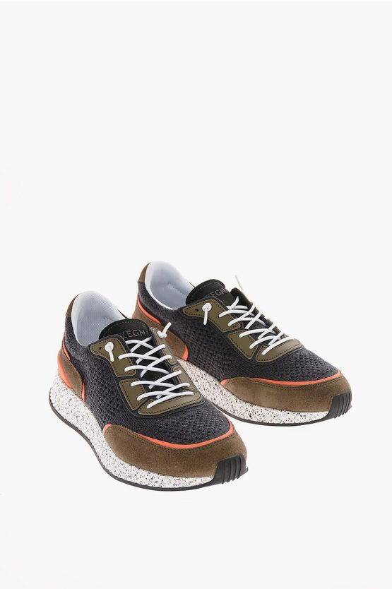 image of Ermenegildo Zegna Zzegna Suede Leather And Fabric Techmerino Piuma Sneakers, Men's (Size 11)