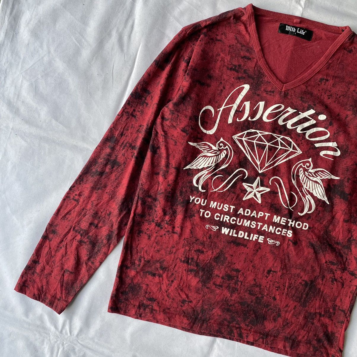 If Six Was Nine × Japanese Brand × Le Grande Bleu (L.G.B.) Bloody Tie Dye Assertion Diamond VNeck by Wild Life Tees Size US L / EU 52-54 / 3 - 3 Thumbnail