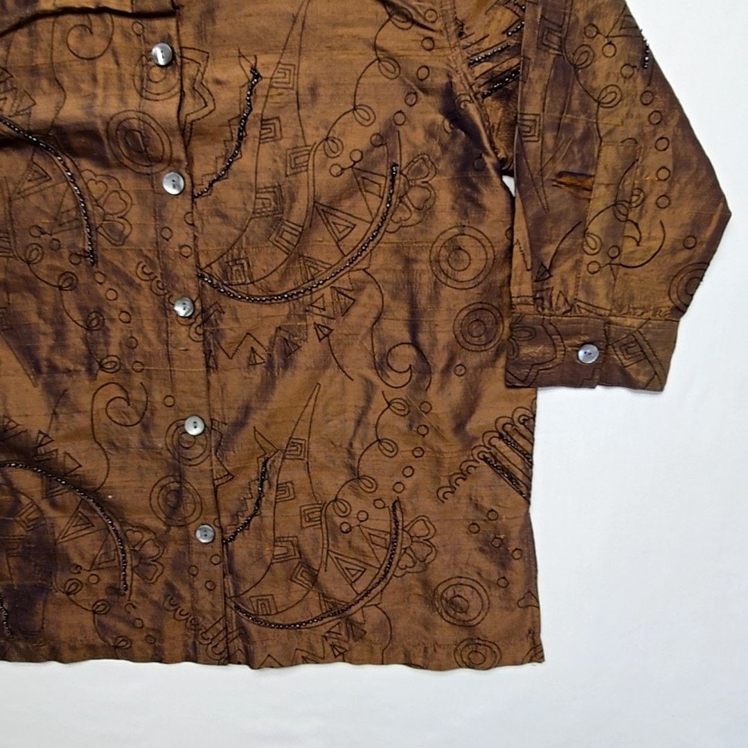 Vintage Vintage Bleu Bayou Silk Shirt S Brown Beaded Blouse 90s Size S / US 4 / IT 40 - 3 Thumbnail