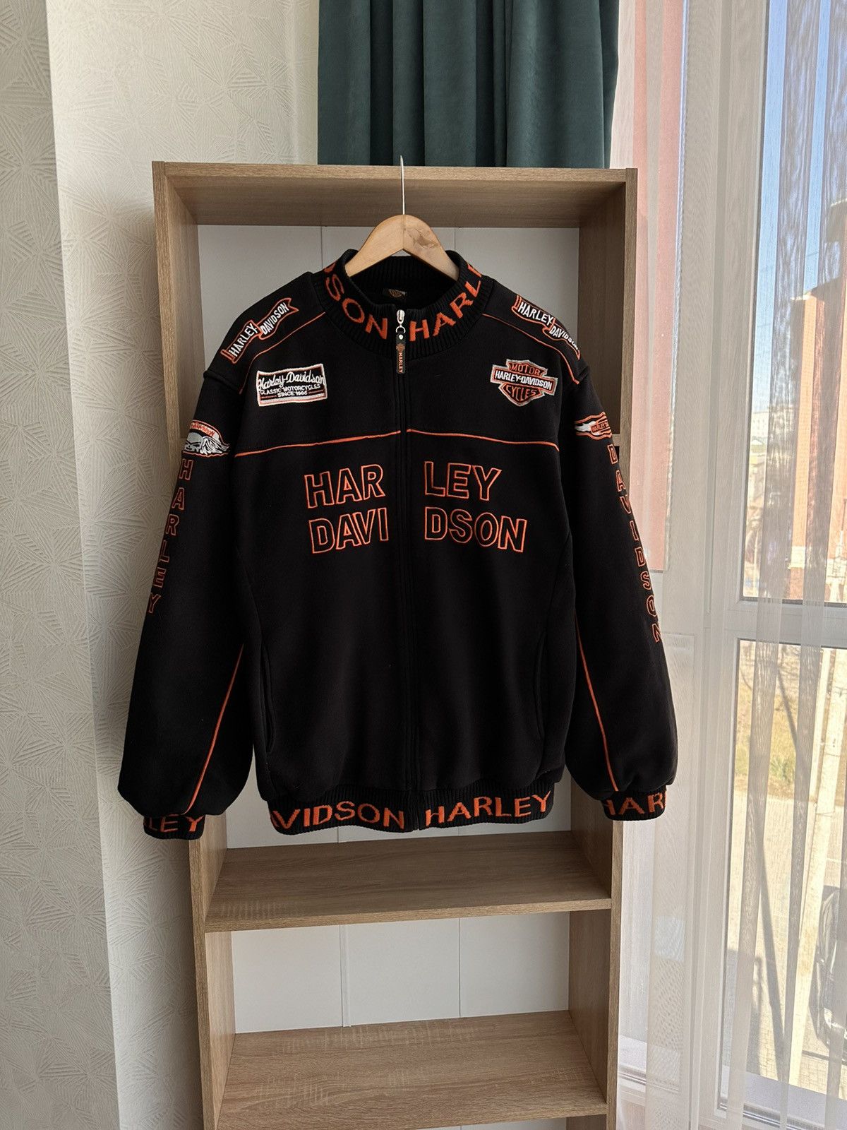image of Harley Davidson x Racing Vintage Harley-Davidson Motorcycles Racing Bomber Jacket in Black (Size La