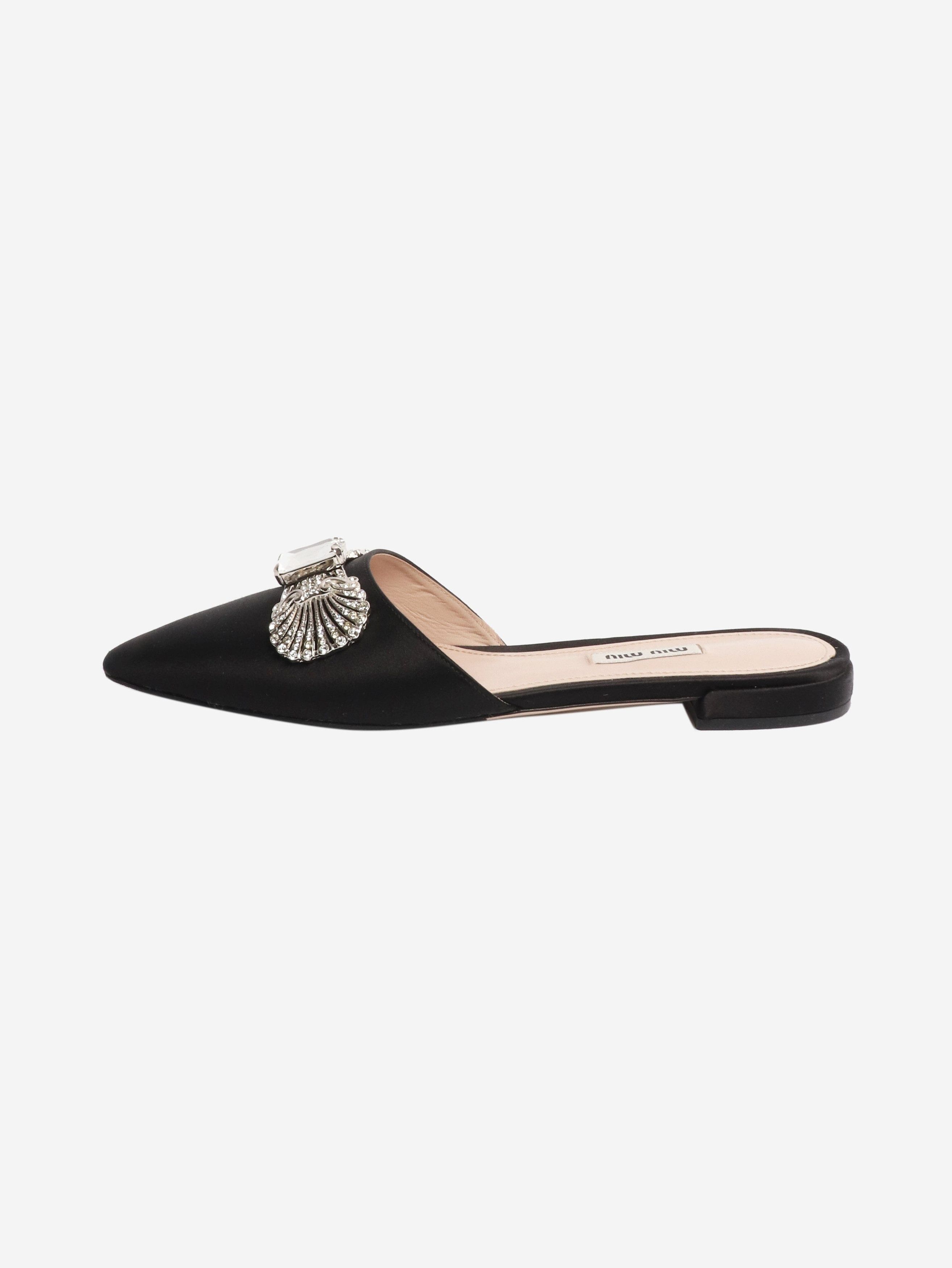 Miu Miu Black satin embellished flats - EU 38 Size US 7 / IT 37 - 1 Thumbnail
