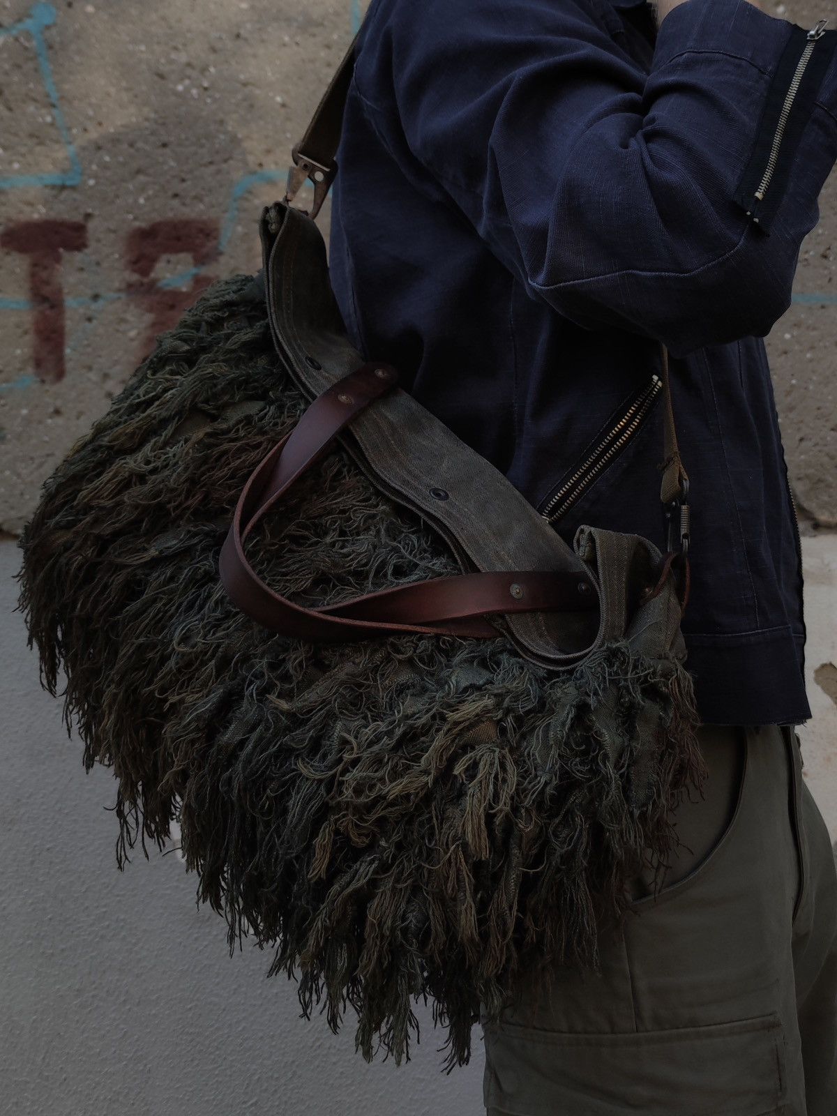 Handmade Reworked Waxed Heavy Canvas Crossbody Tote Bag Vintage Army Size ONE SIZE - 3 Thumbnail