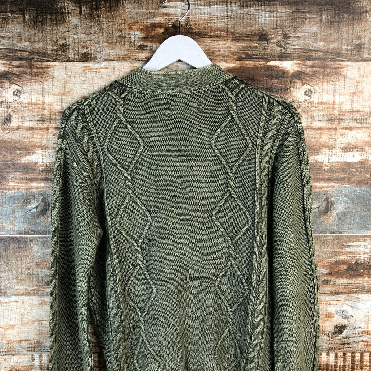 Vintage DL In Crew Sive Green faded Cardigan Knitwear #C494 Size US L / EU 52-54 / 3 - 13 Thumbnail