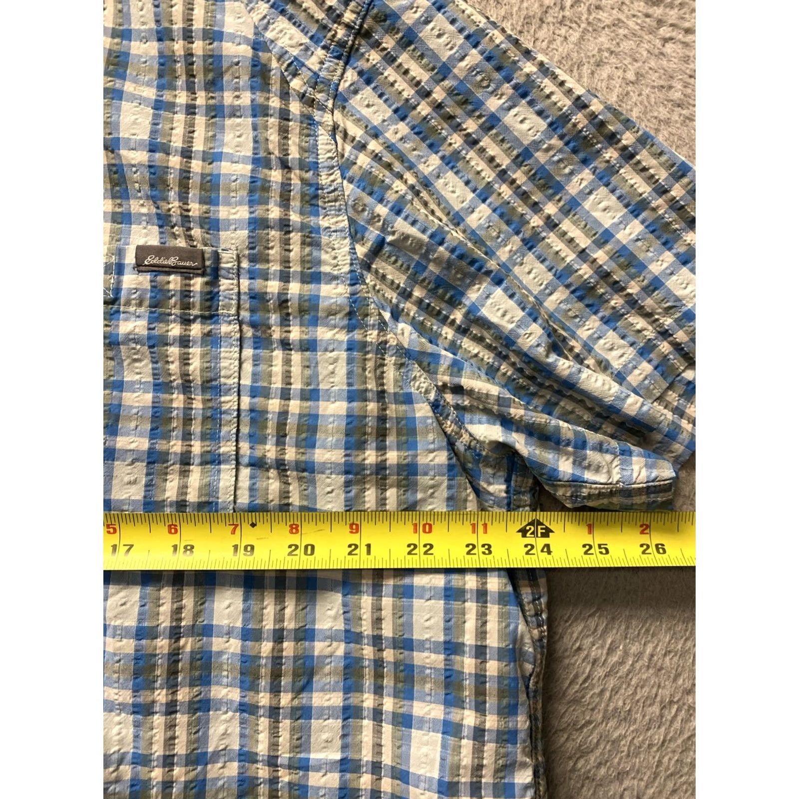 Eddie Bauer Eddie Bauer Button-Up Shirt XL Turquoise Blue Plaid Multicolor Short Sleeve Button-Down Pocket Classic Outdoor Travel Mens XL Size US XL / EU 56 / 4 - 7 Thumbnail