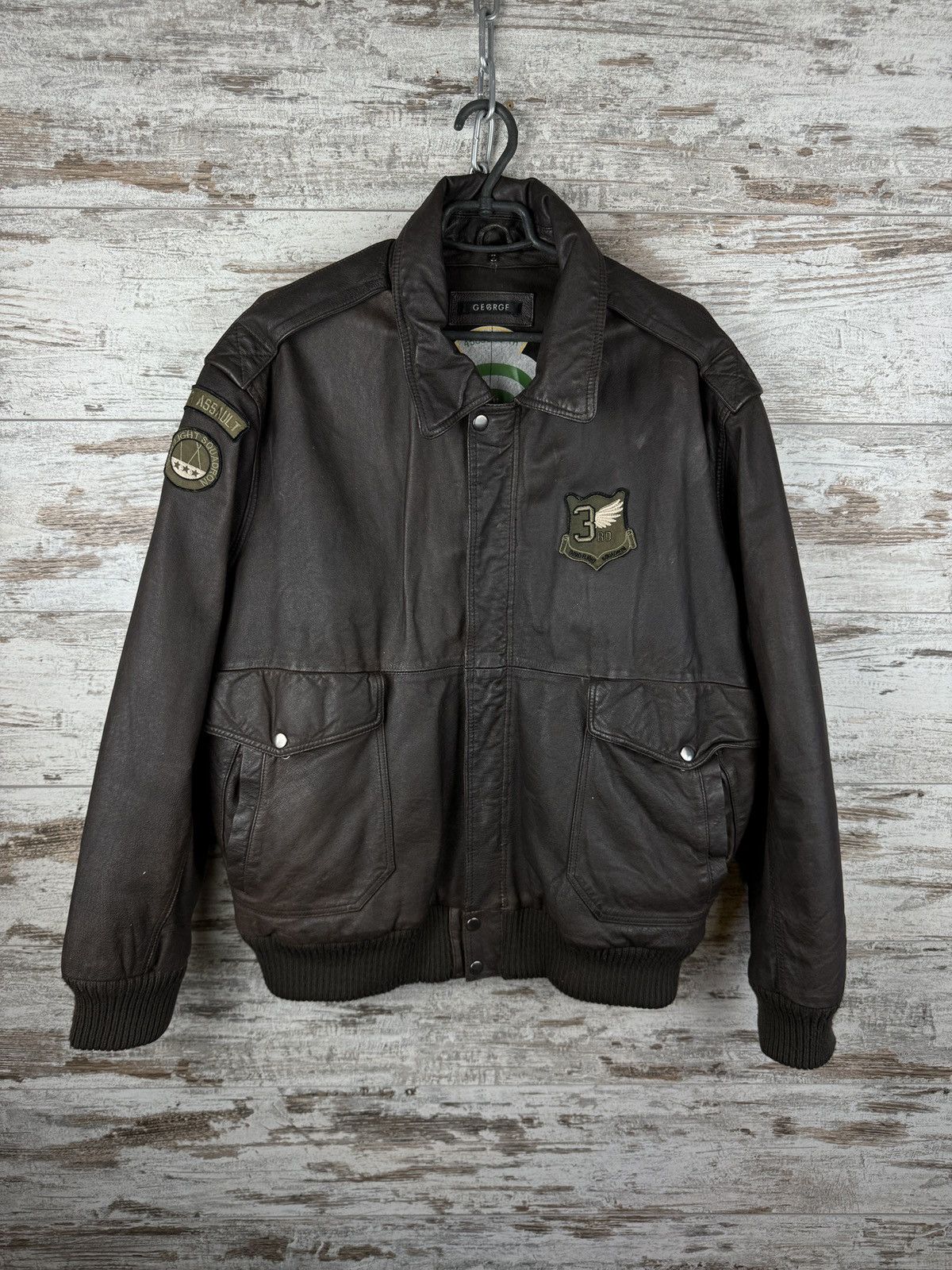 image of Leather Jacket x Ma 1 Mens Vintage Brown George Leather Bombers Jacket Y2K (Size XL)