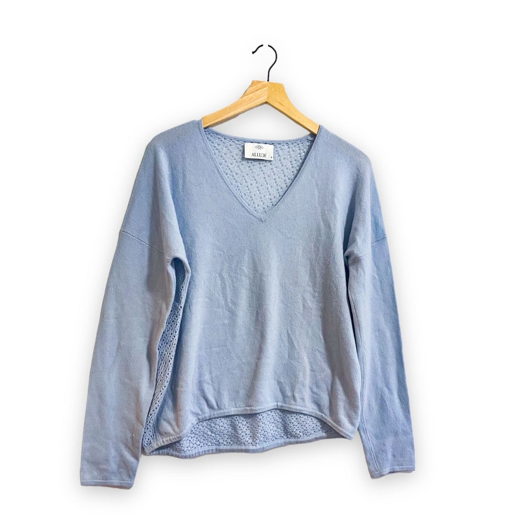 Allude Allude Cashmere Blue V Neck Sweater with Open Weave back Size M / US 6-8 / IT 42-44 - 1 Thumbnail