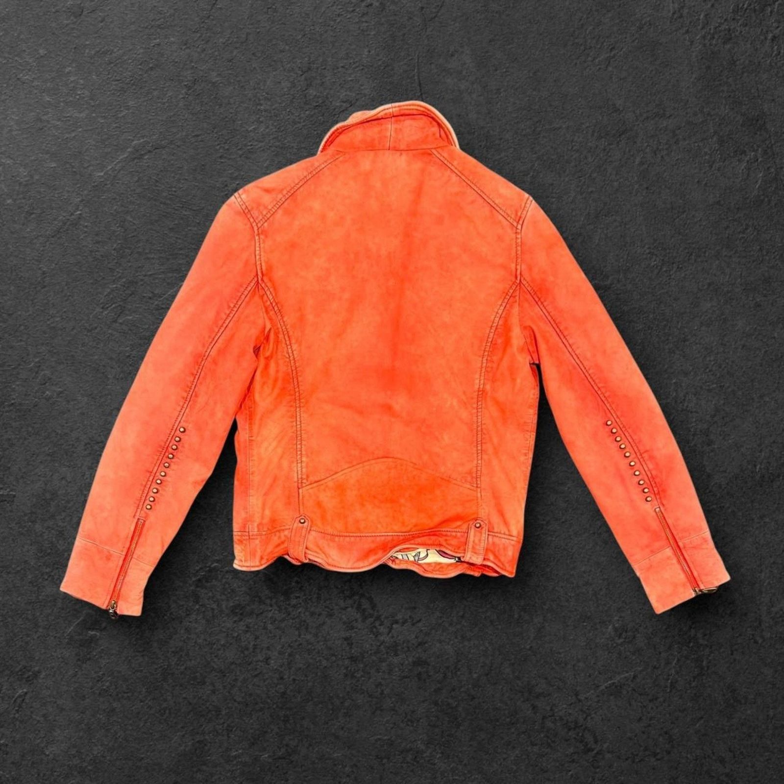 Other DOMA Coral Red Suede Biker Jacket w/ Bird & Horseshoe Lining Size XS / US 0-2 / IT 36-38 - 4 Thumbnail