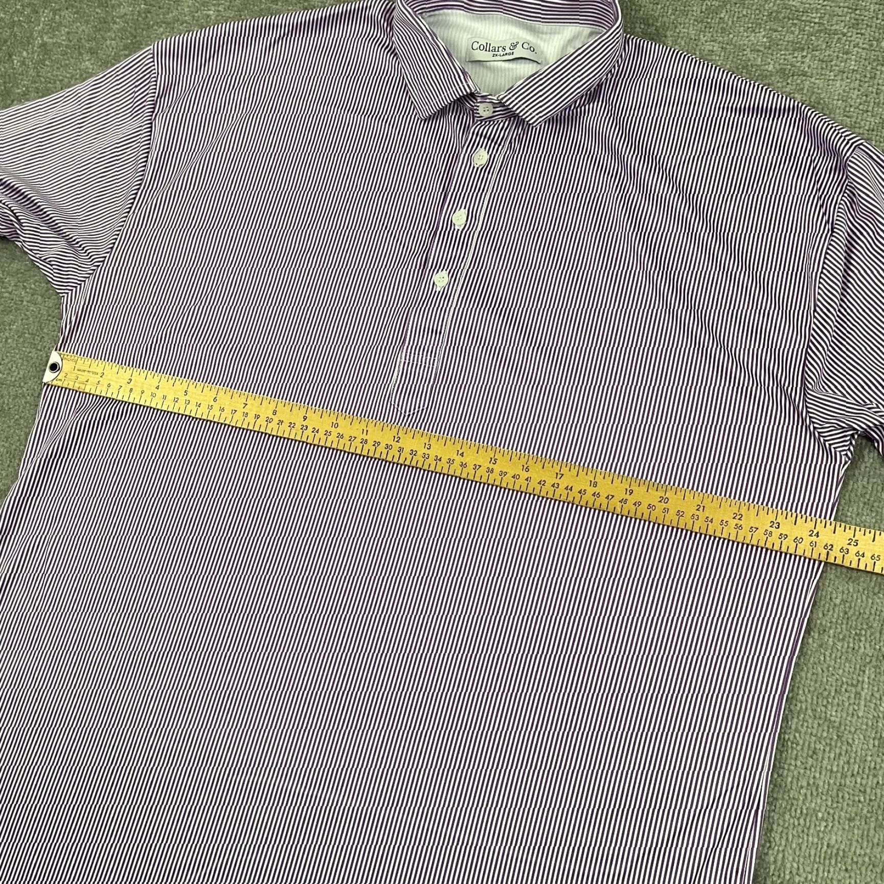 CO Collars & Co Dress Collar Polo Shirt Mens 2XL Purple White Striped Work Size 48R - 5 Thumbnail
