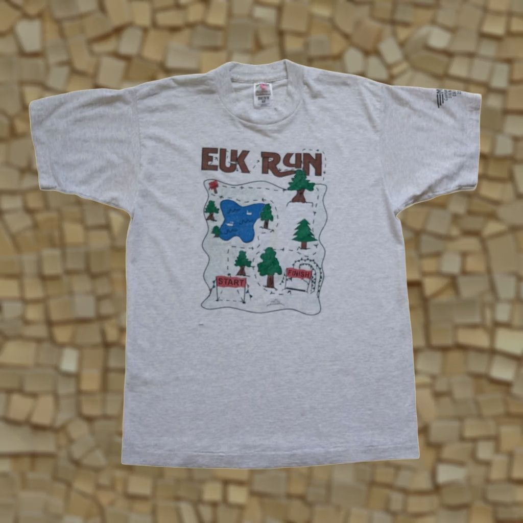 Fruit Of The Loom VINTAGE Fruit of the Loom T-Shirt Gray 90s Marathon Outdoor Camping Single Stitch Crew Neck Short Sleeve MD Men Boys? Size US M / EU 48-50 / 2 - 1 Thumbnail