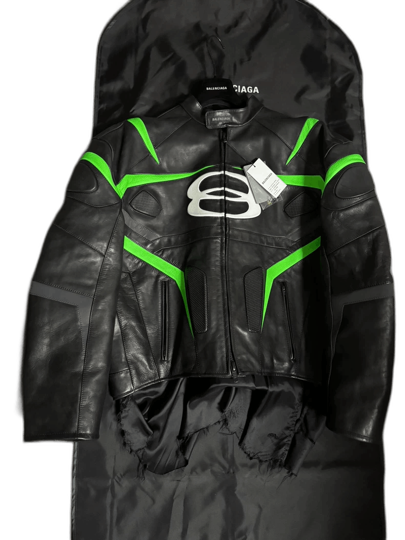 Balenciaga Balenciaga Racer Jacket Black Green Leather-2505 | Grailed