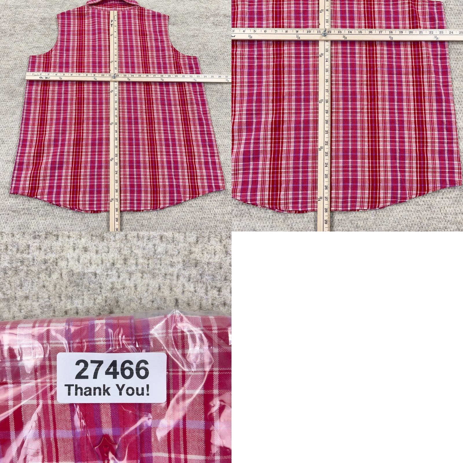 Disney VINTAGE Winnie the Pooh Shirt Womens 14/16W Button Up Sleeveless Red Plaid Adult Size XL / US 12-14 / IT 48-50 - 8 Thumbnail