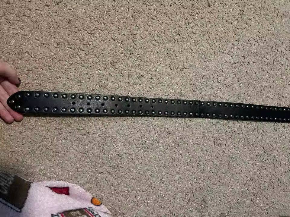 Japanese Brand Vintage Style Studded PU Leather Belt/Double Row Round Rivet Size ONE SIZE - 3 Thumbnail