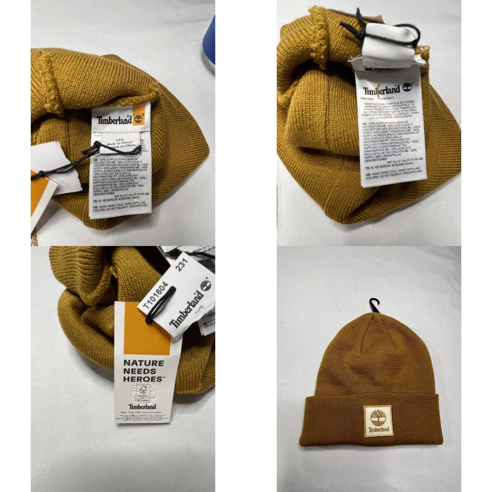 Timberland Timberland Logo Beanie & Scarf Watch Cap Ribbed Knit Square Patch Brown OSFA Unisex Adults Knit Winter Fall Mens Womens Size ONE SIZE - 8 Thumbnail