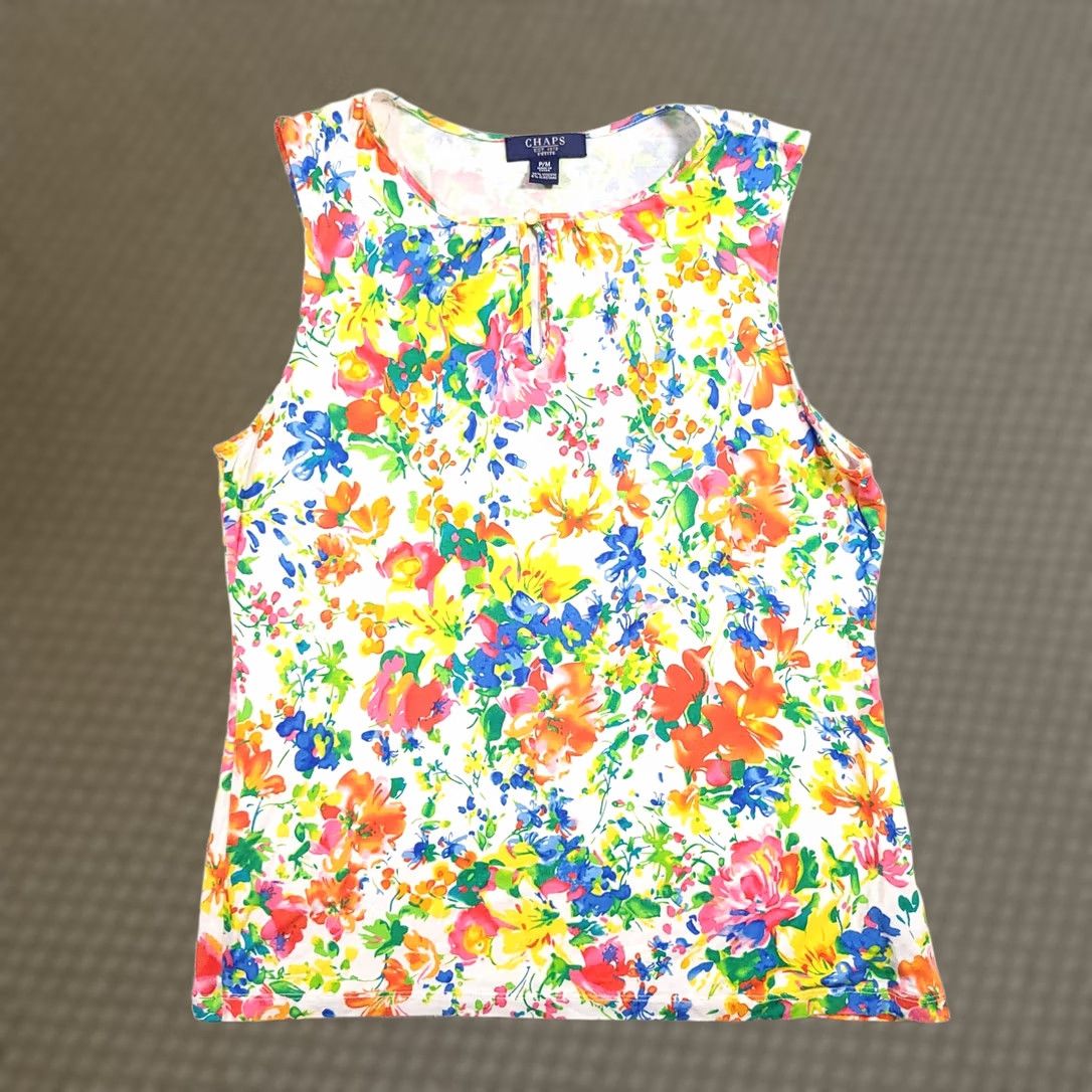 Chaps Chaps Tank Shirt Petite PM Floral Keyhole Neck Sleeveless Women's Size M / US 6-8 / IT 42-44 - 1 Thumbnail