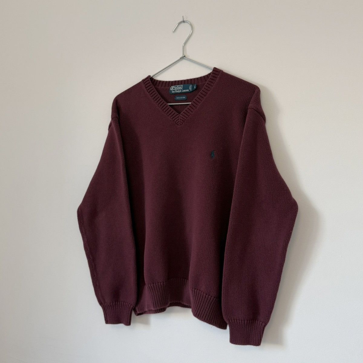 Polo Ralph Lauren Vtg 1990s Polo Ralph Lauren Pony Knit Sweater Wine Red Size US L / EU 52-54 / 3 - 1 Thumbnail