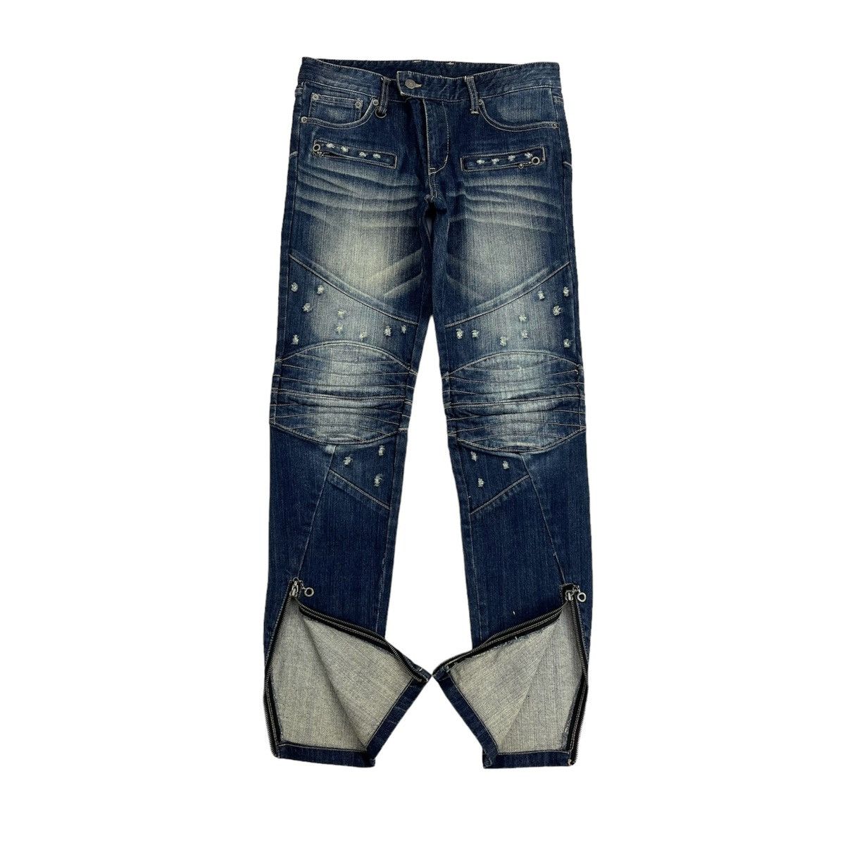 2000s PPFM Bikers Multi Zipper Distressed Denim Jeans