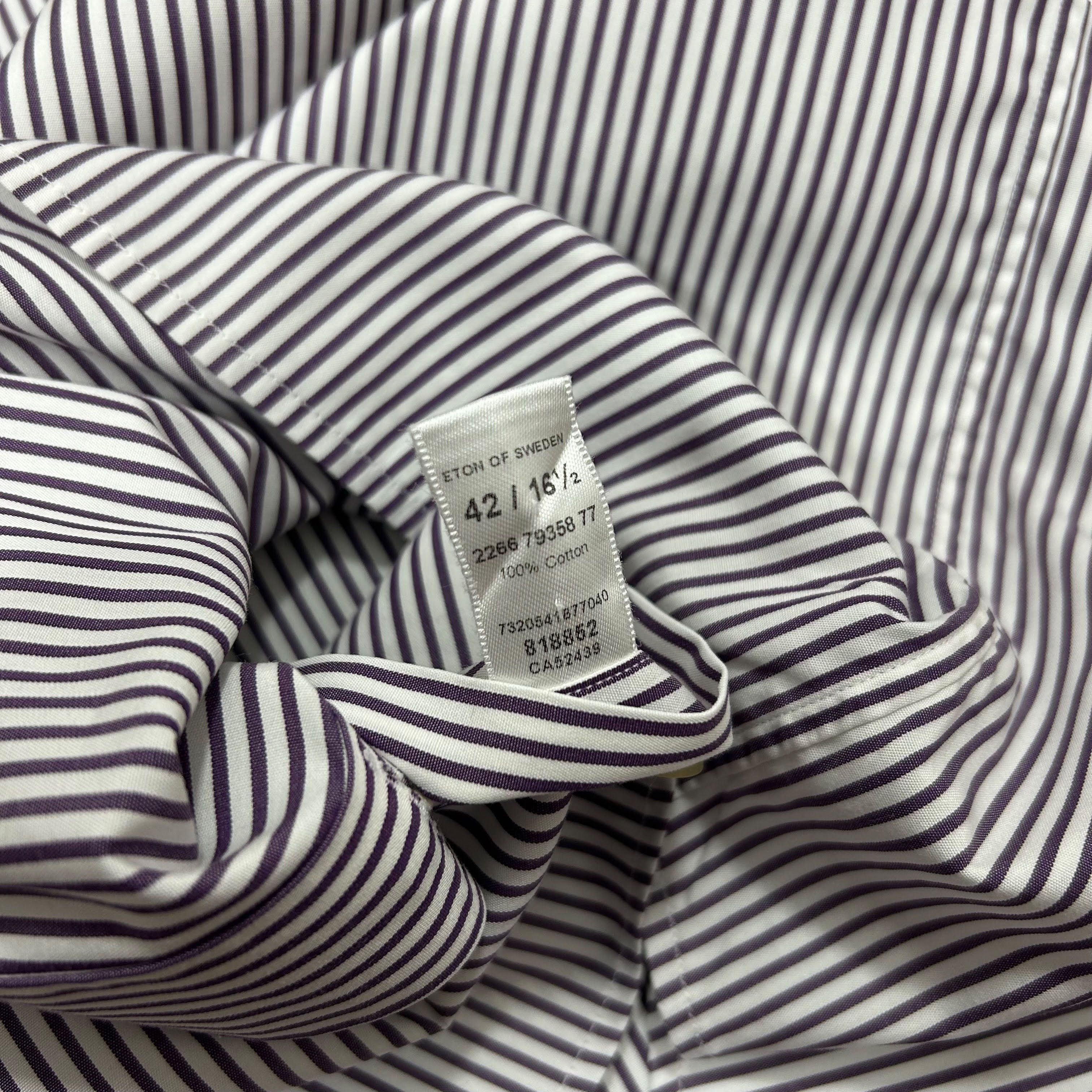 Eton Eton Contemporary Fit Purple White Striped Shirt Floral 16.5 Size 40R - 6 Thumbnail
