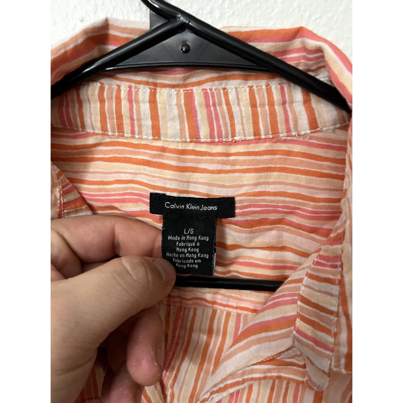 Vintage Calvin Klein Jeans Shirt Women’s L Semi Sheer Cotton 3/4 Sleeve Orange Stripes Blouse Size L / US 10 / IT 46 - 2 Thumbnail