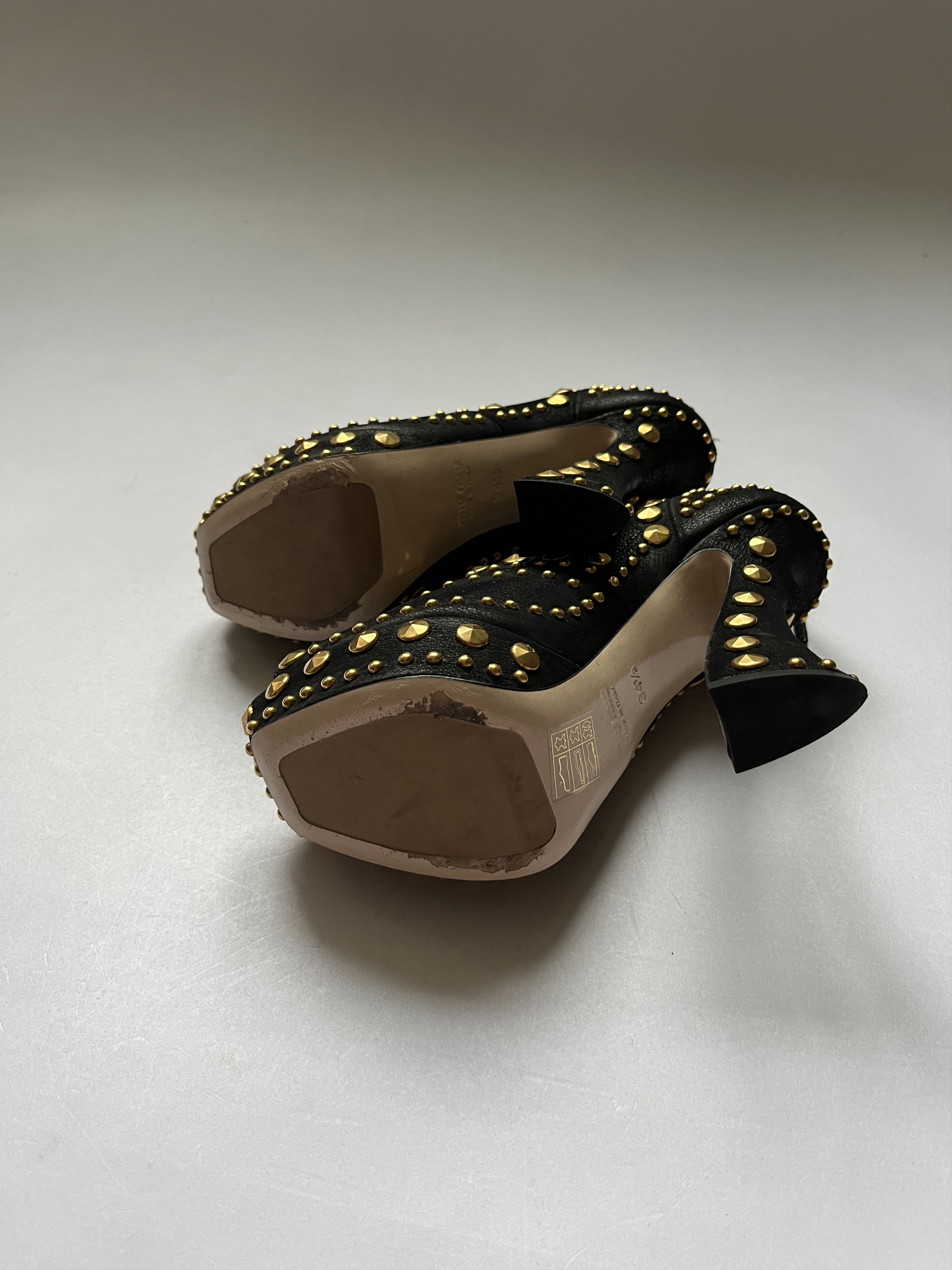 Miu Miu ⚡️QUICK SALE⚡️Miu Miu Black with Gold Stud Heels Size US 4.5 / IT 34.5 - 6 Thumbnail