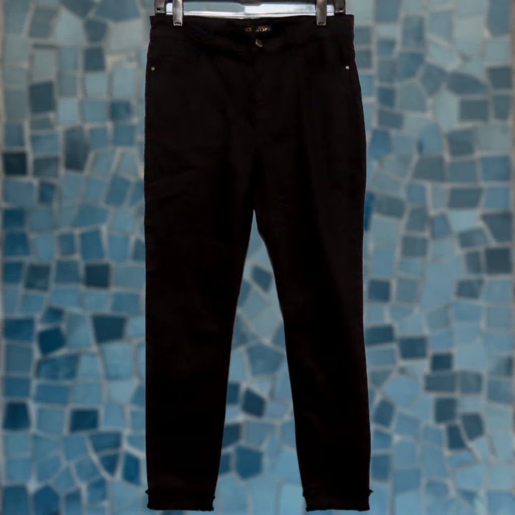Doublet Renaur Women's 6 Black Double Fringe Hem Pants NWT Regular Straight Leg Zip Pull-On High Rise 26 Inseam Size 28" / US 6 / IT 42 - 1 Thumbnail