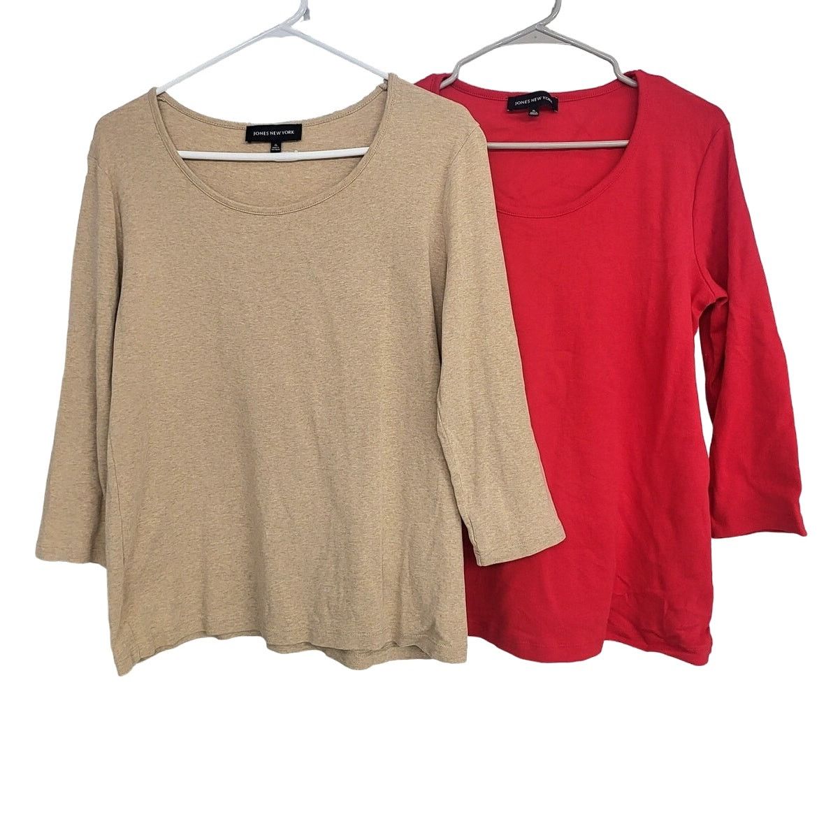 Jones New York Bundle - Jones New York Scoop 3/4 Sleeve Tops - Tan & Red-XL Size XL / US 12-14 / IT 48-50 - 1 Thumbnail