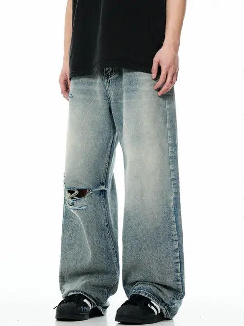 Japanese Brand × Jean Pants American retro ripped wide-leg blue washed jeans y2k Size US 32 / EU 48 - 3 Thumbnail