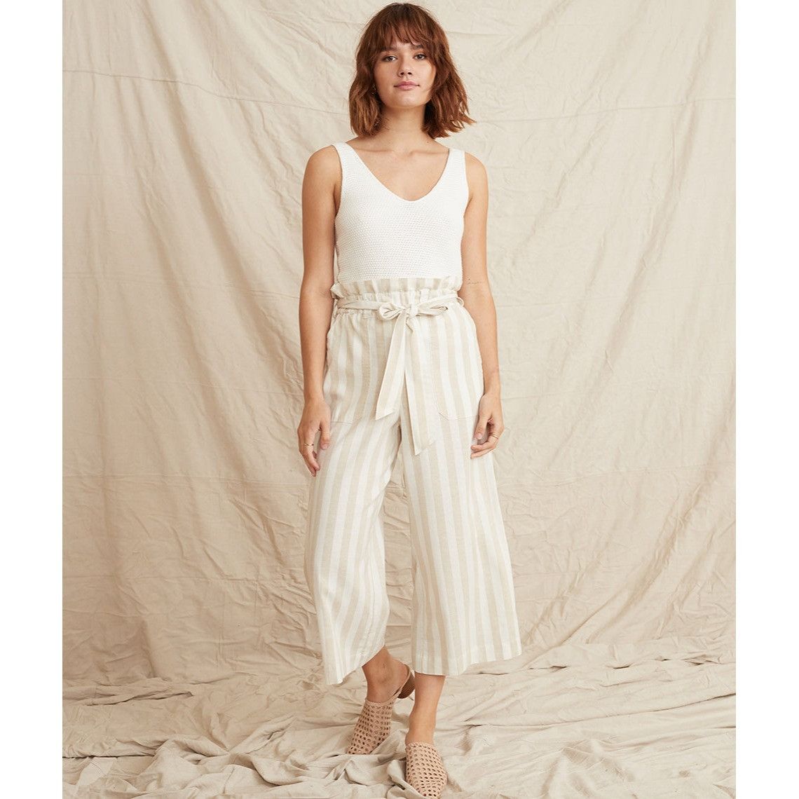 Marine Layer Marine Layer Caroline Pant Tan/White Stripe Small Wide Leg C Size 28" / US 6 / IT 42 - 1 Thumbnail