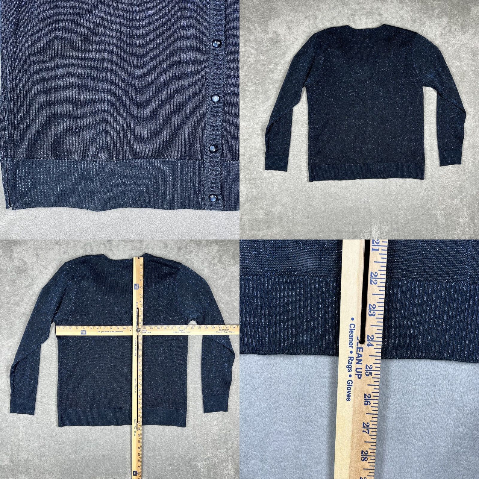 Vintage Vicki Wayne Cardigan Sweater Women’s Medium Navy Blue Glitter Shimmer Open V-Neck Long Sleeve Knit Slub Open Closure Everyday Size M / US 6-8 / IT 42-44 - 8 Thumbnail