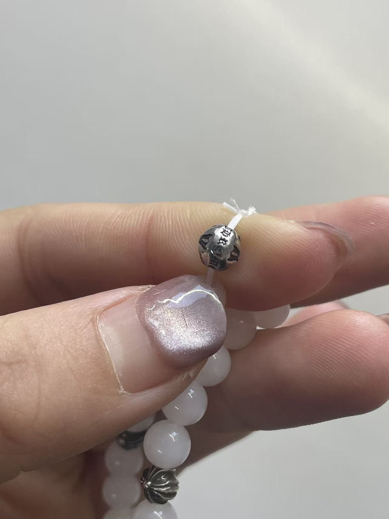 Chrome Hearts Chrome Hearts 6mm White Beaded 4 Silver Cross Ball Bracelet Size ONE SIZE - 8 Thumbnail