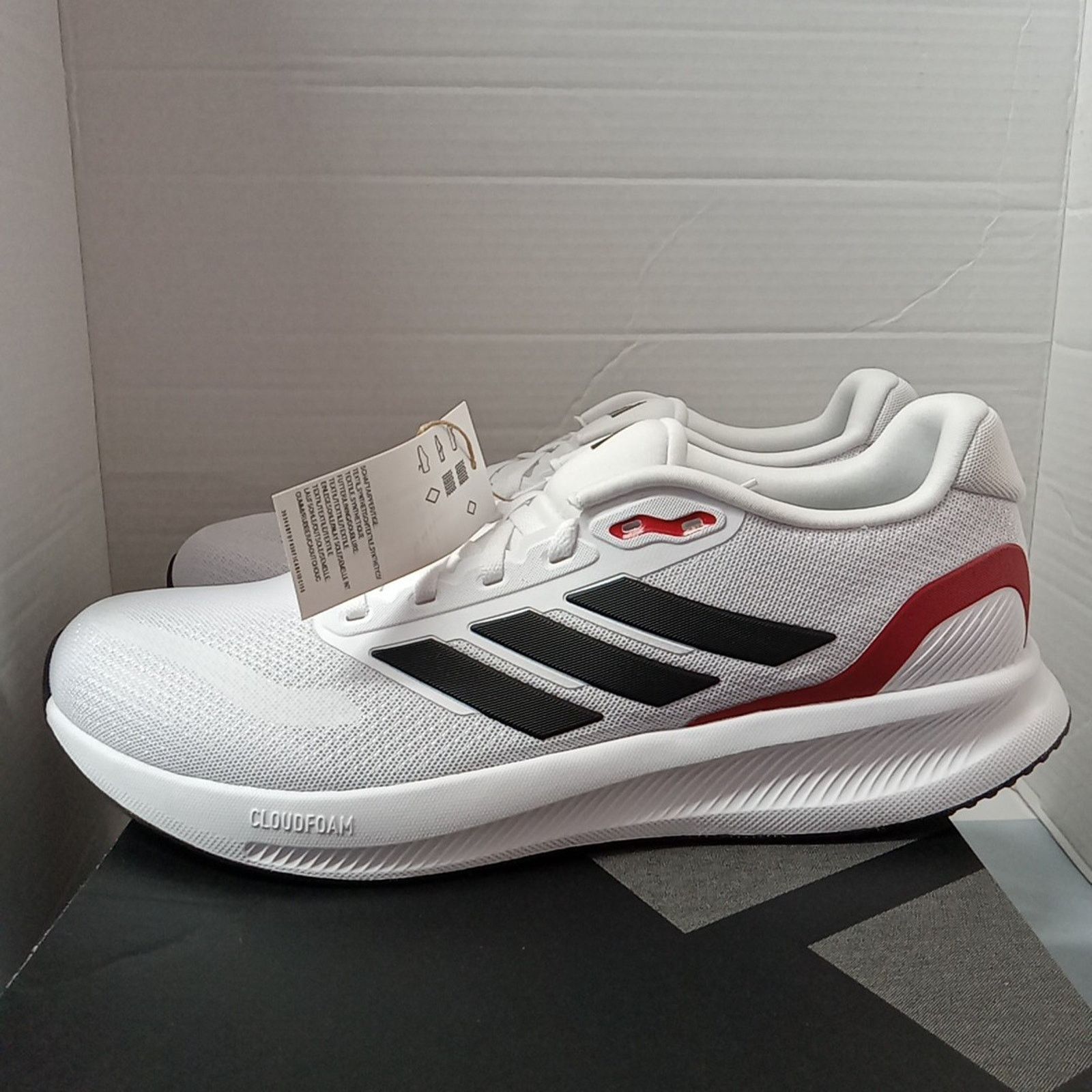 Adidas Adidas Runfalcon 5 White Black Red Running Shoes Men's 11.5 Size US 11.5 / EU 44-45 - 4 Thumbnail