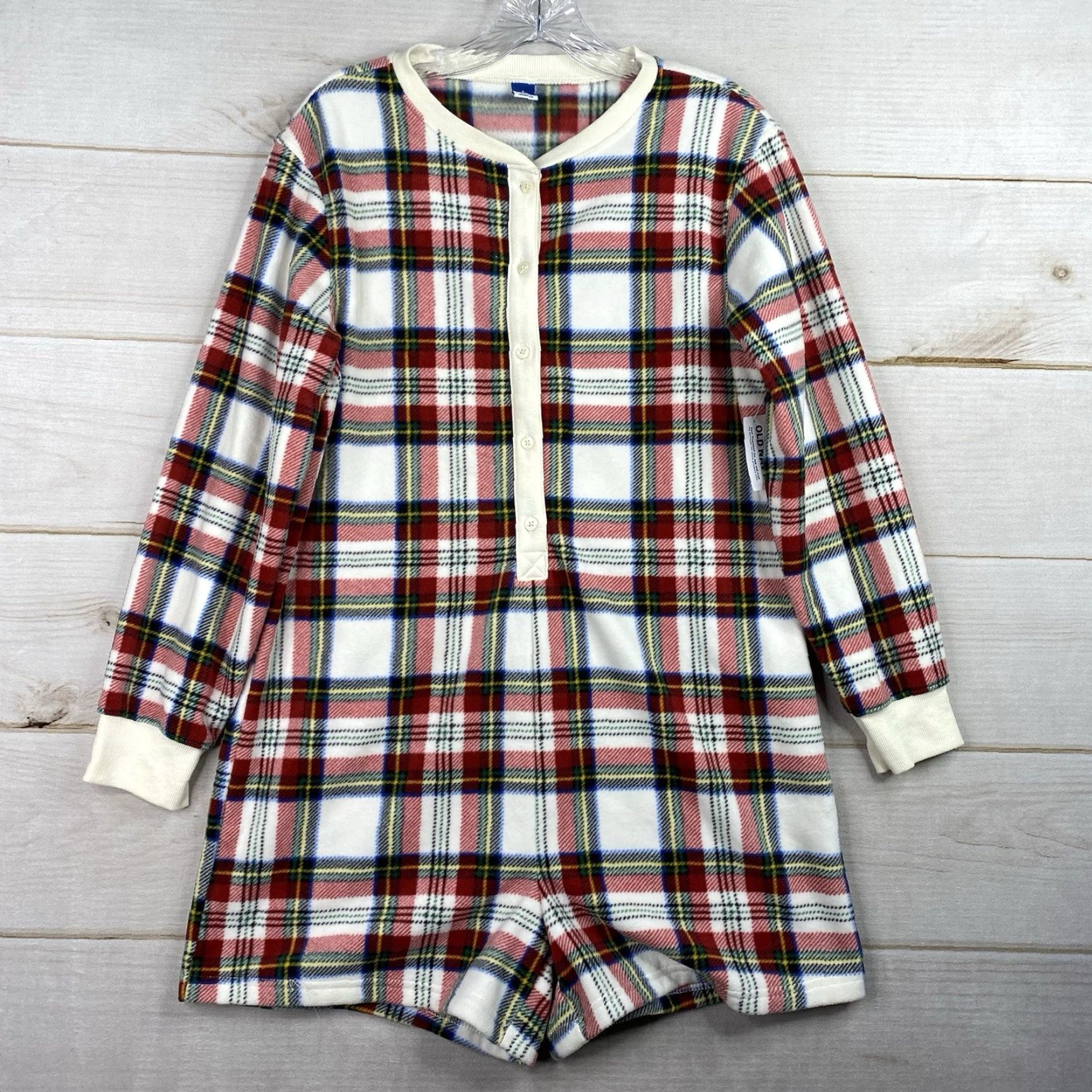 Old Navy NWT Old Navy Womens Pajamas Sz S Plaid Fleece Cozy Shortall Romper Shorts 1 Pc Size 28" / US 6 / IT 42 - 2 Thumbnail
