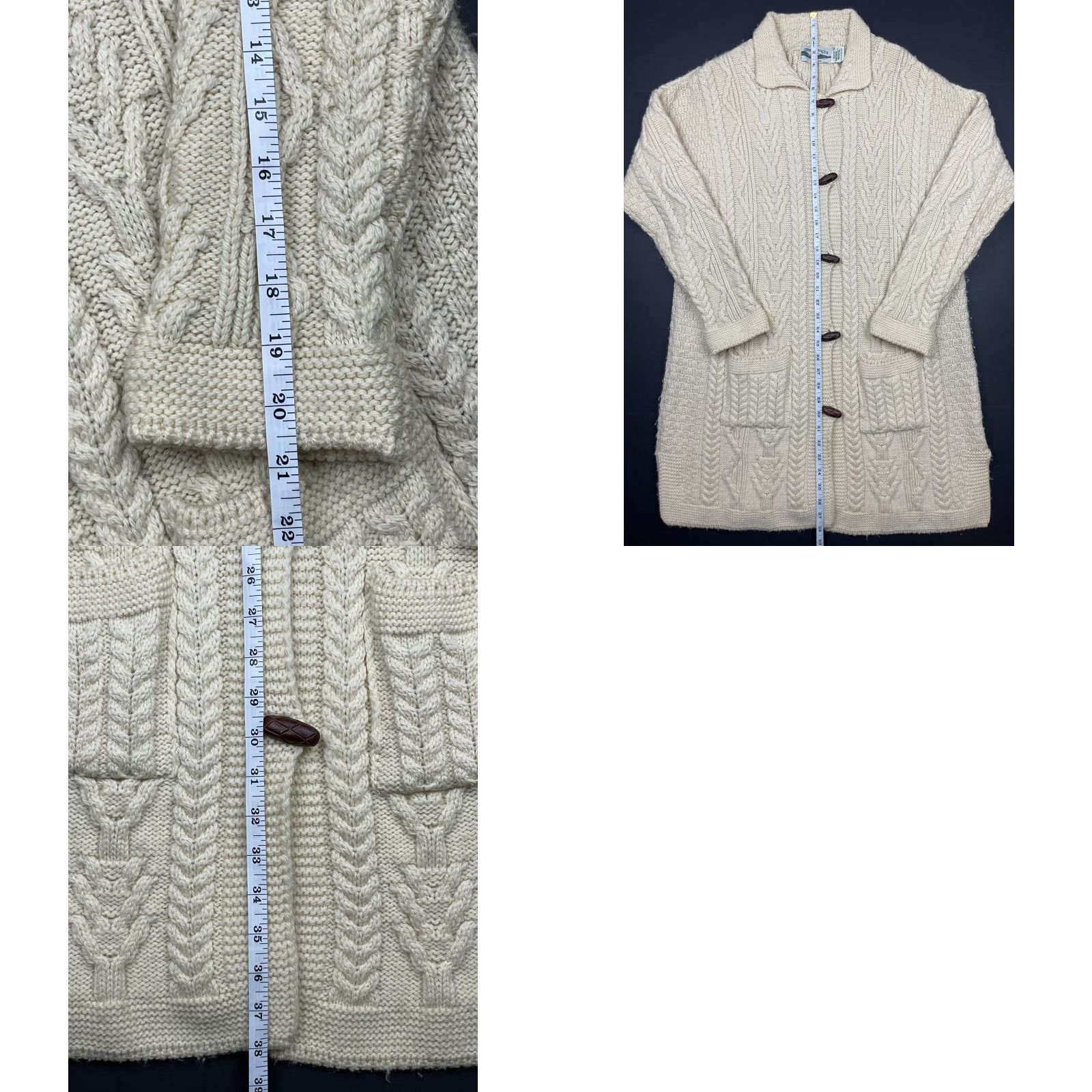 Vintage VINTAGE Aran Craft Cardigan Sweater Womens Merino Wool Ivory Long M Ireland Cable Knit with Pockets 100% Merino Wool Celtic Irish Pattern Womens Size M / US 6-8 / IT 42-44 - 8 Thumbnail