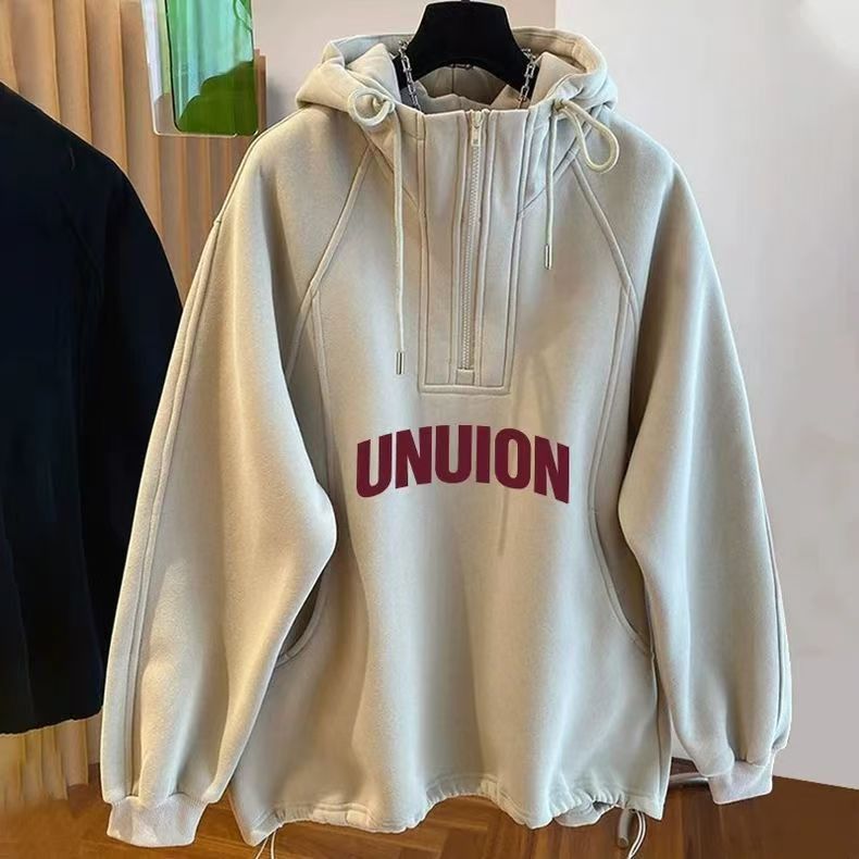 Vintage UNUION Beige Half-Zip Fleece Hoodie Oversized Size US M / EU 48-50 / 2 - 1 Thumbnail