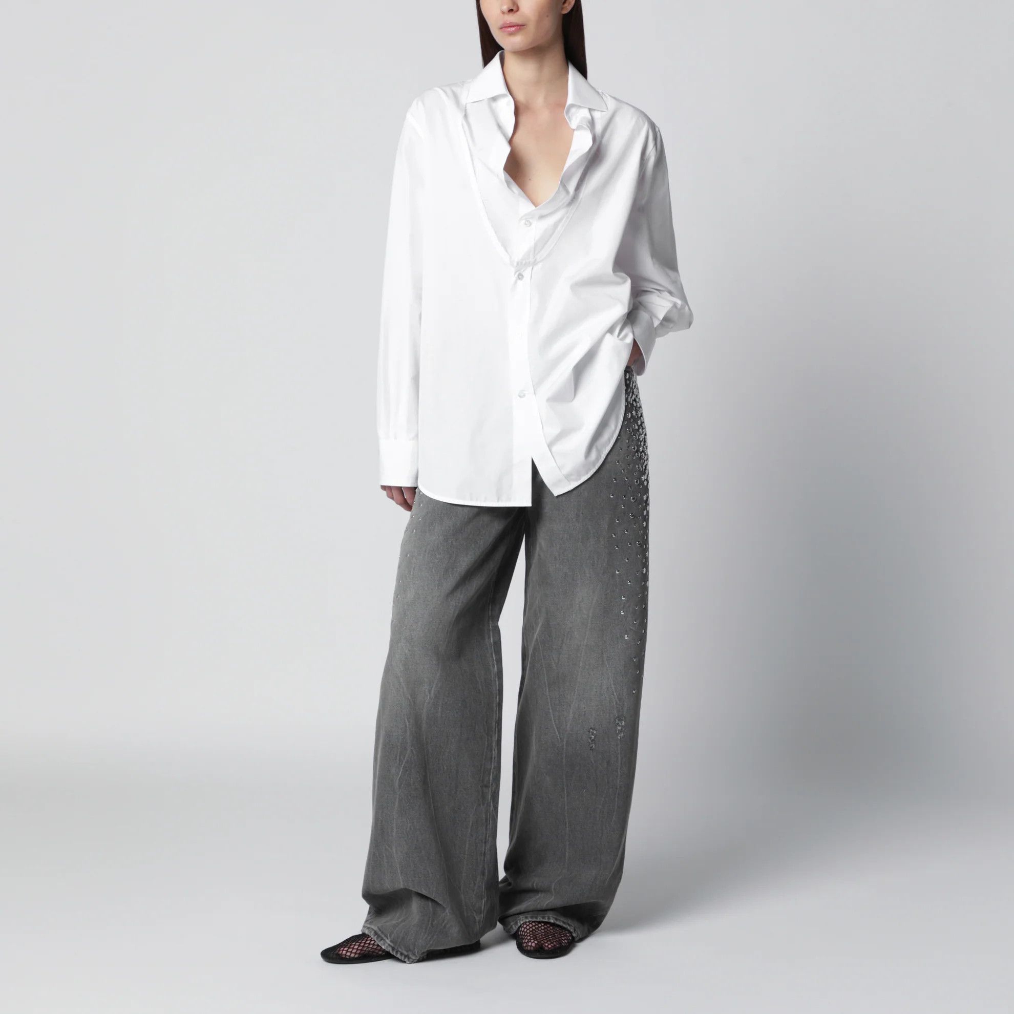 Maison Margiela o1d2blof0426 Folded-Collar Shirt in White Size S / US 4 / IT 40 - 1 Thumbnail