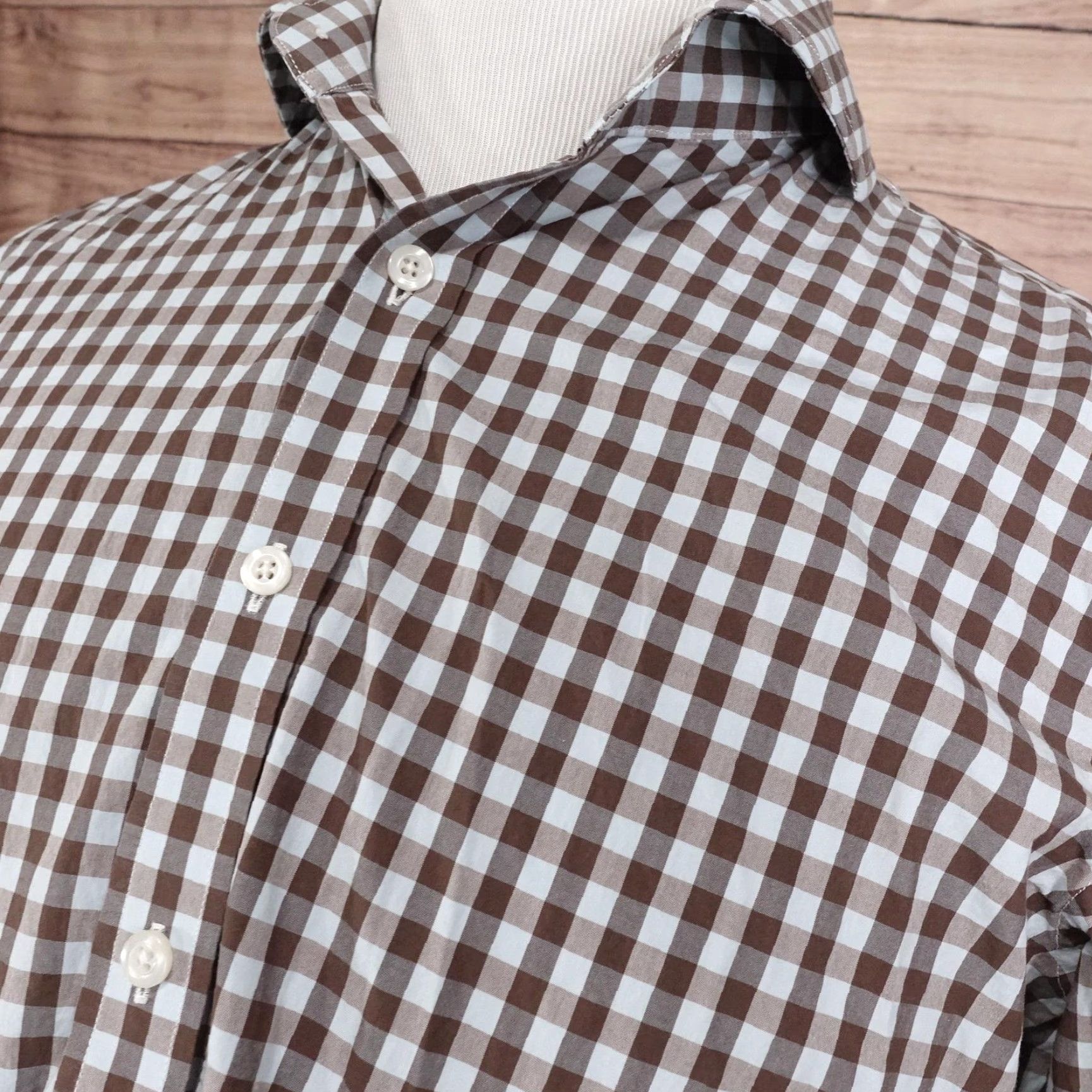 Vintage Twillory Dress Shirt Mens 16 32/33 Brown Gingham Slim Fit Long Sleeve Tailored Size 42R - 2 Thumbnail