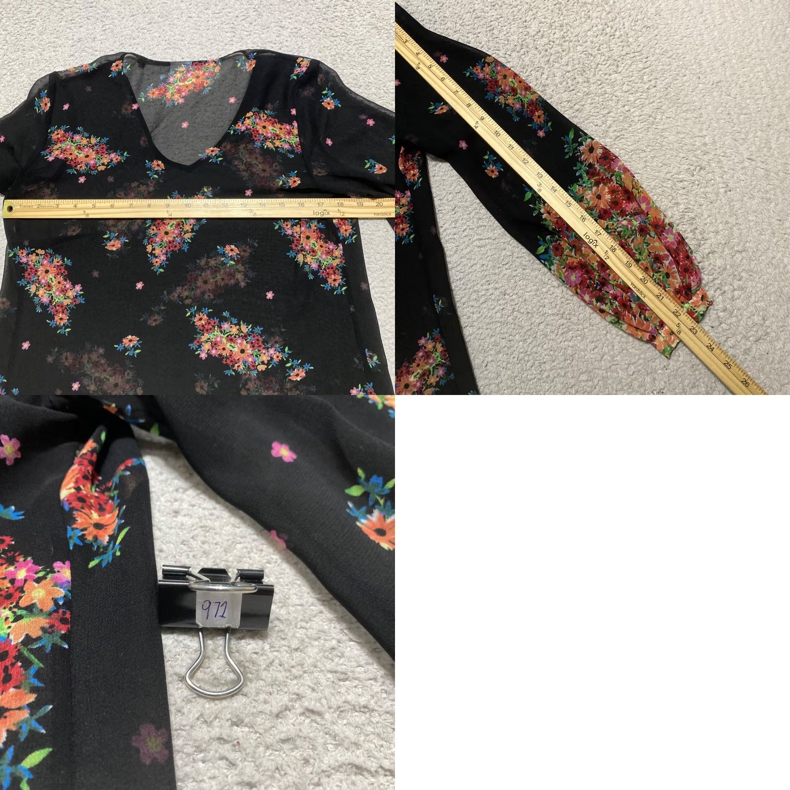 Vintage Cabi Shirt Womens Small Black Floral V Neck Long Sleeve Sheer Pullover Size S / US 4 / IT 40 - 8 Thumbnail