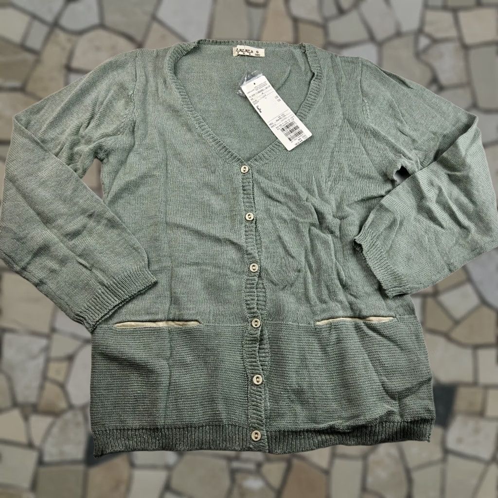 Vintage Samantha Moss SM2 Linen Blend Knit Cardigan Sweater Size M Green Womens Regular Size M Size M / US 6-8 / IT 42-44 - 1 Thumbnail