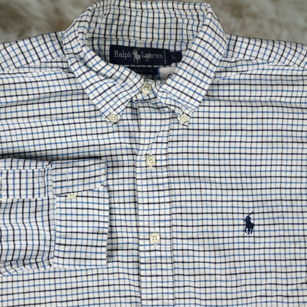 Ralph Lauren Ralph Lauren Casual Button-Up Shirt Mens Large Blue Check Long Sleeve Regular Fit Size US L / EU 52-54 / 3 - 1 Thumbnail