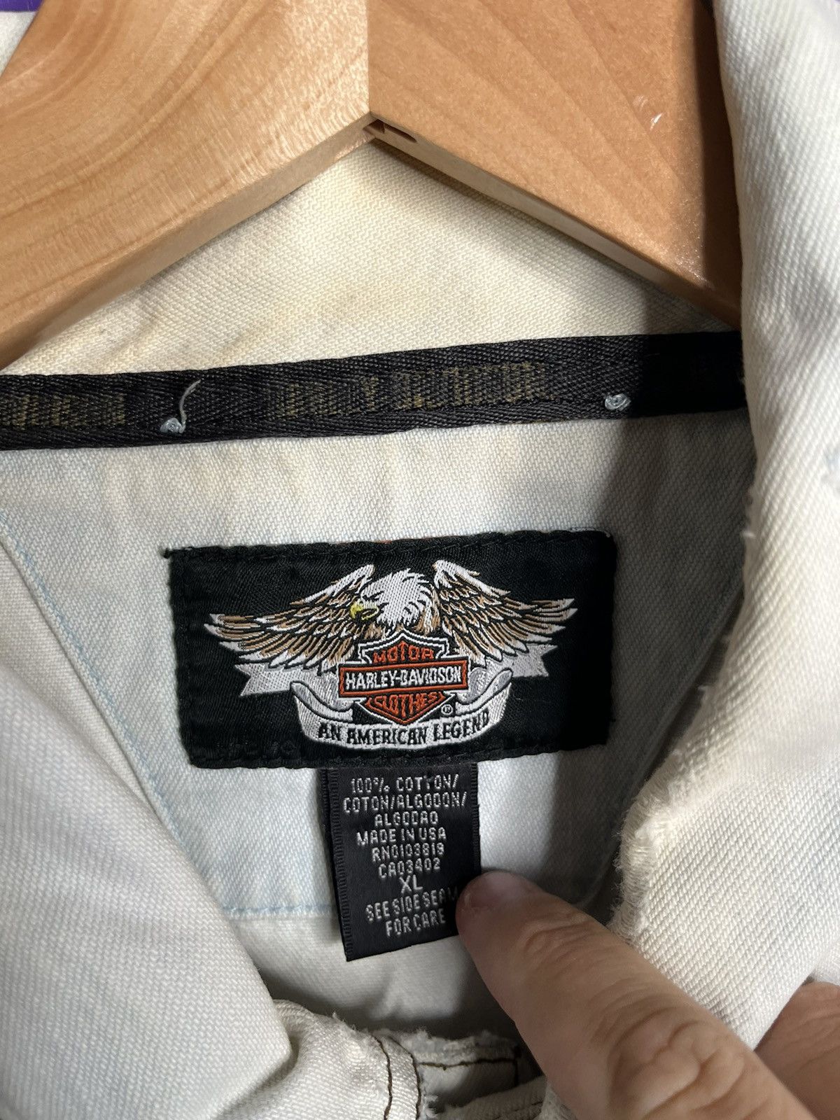 Harley Davidson × Vintage Vintage 90s Harley Davidson America 1 patch denim jacket Size US XL / EU 56 / 4 - 4 Thumbnail